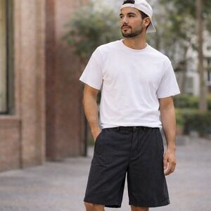 Anchor Blue Mens Pinstripe Shorts Sz 36 Black Gray Casual Chino Retro Preppy